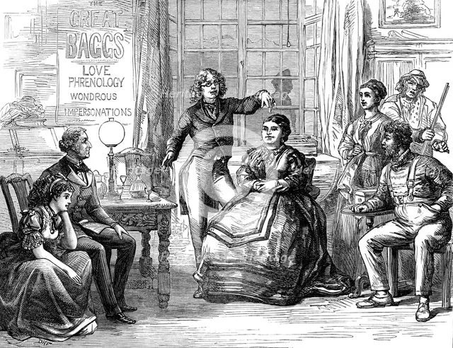 Scene from "Apple Blossoms," at the Vaudeville Theatre: the Great Baggs lecturing, 1871. Creator: Unknown.