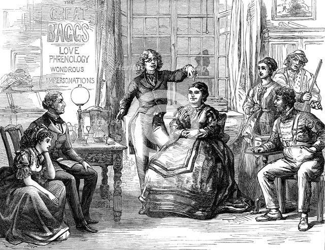 Scene from "Apple Blossoms," at the Vaudeville Theatre: the Great Baggs lecturing, 1871. Creator: Unknown.