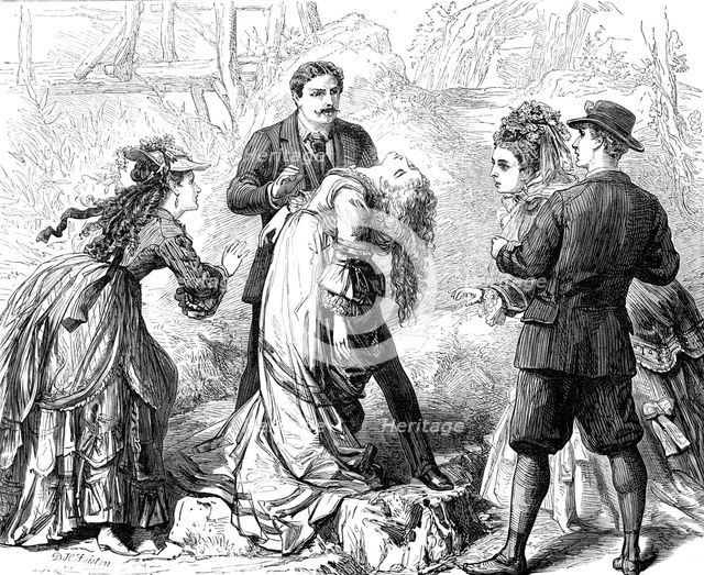 Scene from "False Shame", at the Globe Theatre, 1872. Creator: Unknown.