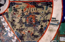 Scene from Hell, wall painting, Ladakh, India, 1988. Creator: Amanda Waite