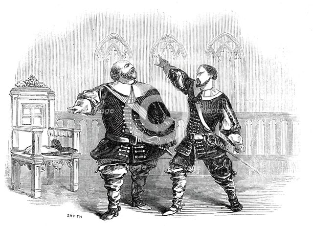 Scene from "I Puritani", at Her Majesty's Theatre - Lablache and Fornasari, 1845. Creator: Unknown.
