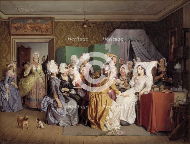 Scene from Ludwig Holberg's The Lying-in Room, 1845. Creator: Wilhelm Marstrand.