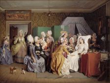 Scene from Ludwig Holberg's The Lying-in Room, 1845. Creator: Wilhelm Marstrand