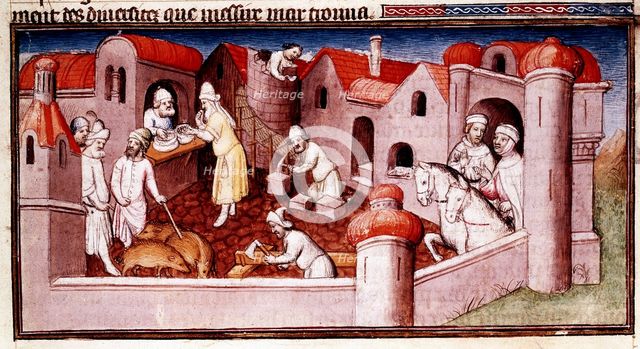 Scene from Marco Polo's "Book of Marvels...", early 15th century. Creator: Boucicaut Master.