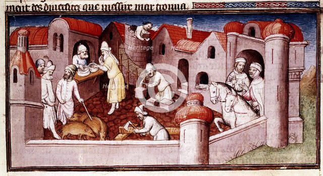 Scene from Marco Polo's "Book of Marvels...", early 15th century. Creator: Boucicaut Master.