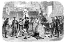 Scene from Mr. Boucicault's new drama at the Adelphi: the Slave Market - sale of the octoroon, 1861. Creator: Unknown