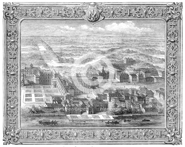 Scene from Mr. Mark Lemon's "About London": Whitehall as it appeared before the fire of 1691, (1862) Creator: Unknown.