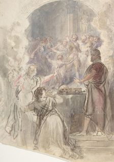 Scene from "My Aunt Margaret's Mirror" (Keepsake Story by Sir Walter Scott), ca. 1828. Creator: John William Wright