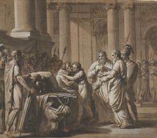 Scene from Roman History, depicting a Youth receiving Armor from a Dying..., late 18th-mid 19th cent Creator: Mathieu Van Brée