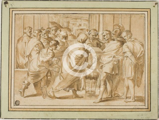 Scene from Roman History, with Draped Figure Presenting Book to Ruler, n.d. Creator: Unknown.