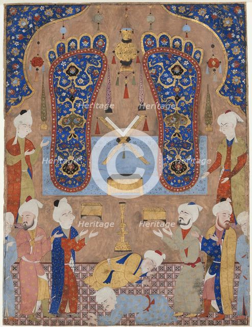 Scene in a mosque. From "Falnama" (Book of Omens) by Shah Tahmasp I., c1550-1560. Creator: Anonymous ().