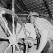 Scene in a pilot house during a mackeral school chase, Gloucester, Massachusetts, 1943. Creator: Gordon Parks