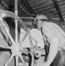 Scene in a pilot house during a mackeral school chase, Gloucester, Massachusetts, 1943. Creator: Gordon Parks