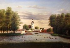 Scene in Gavle with Gavlean, Kallbadhus and Holy Trinity Church, 1890. Creator: Unknown