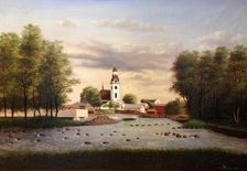 Scene in Gavle with Gavlean, Kallbadhus and Holy Trinity Church, 1890. Creator: Unknown