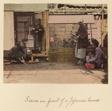 Scene in front of a Japanese house, about 1873-1883. Creator: Shinichi Suzuki I