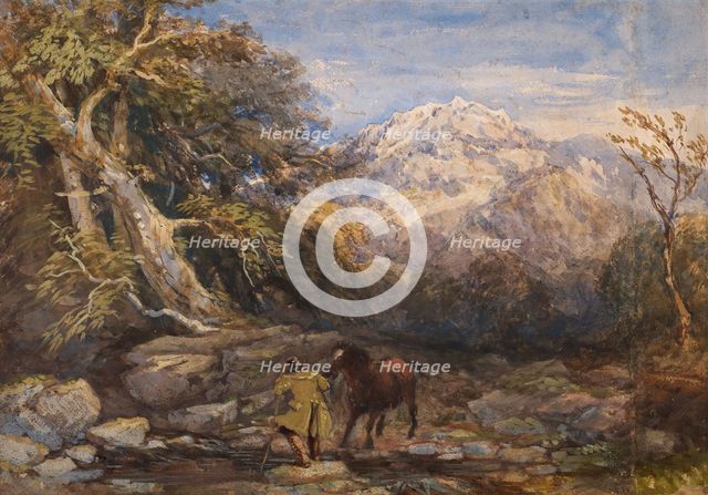 Scene in North Wales, With Man Leading a Horse, c1830s. Creator: David Cox the Elder.