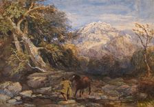 Scene in North Wales, With Man Leading a Horse, c1830s. Creator: David Cox the Elder