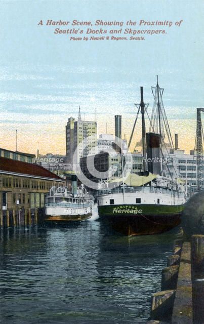 Scene in Seattle harbour, Washington, USA, 1911. Artist: Unknown