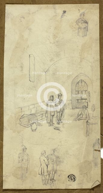 Scene in Prison Cell with Sketches of Other Figures, n.d. Creator: Unknown.