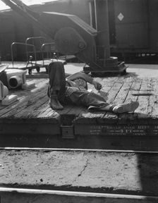 Scene in railroad yard, Sacramento, California, 1936. Creator: Dorothea Lange