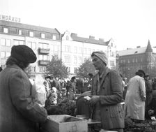 Scene in the market, Malmö, Sweden, 1947. Creator: Otto Ohm