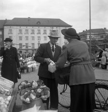 Scene in the market, Malmö, Sweden, 1947. Creator: Otto Ohm