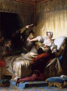 Scene in the bedroom of Marguerite de Valois during the St. Bartholomew's Day massacre, 1836