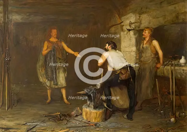 Scene in The Hal of the Wynd's Smithy (The Fair Maid of Perth), 1875. Creator: John Pettie.