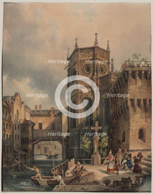 Scene on a Canal, first half 1800s. Creator: Hippolyte Jean Baptiste Garnerey (French, 1787-1858).