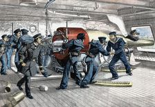 Scene on gun deck of a Japanese warship, Russo-Japanese War, 1904-5