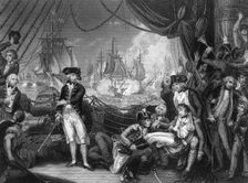 Scene on the deck of the Queen Charlotte 1 June 1794 (c1857).Artist: J Rogers