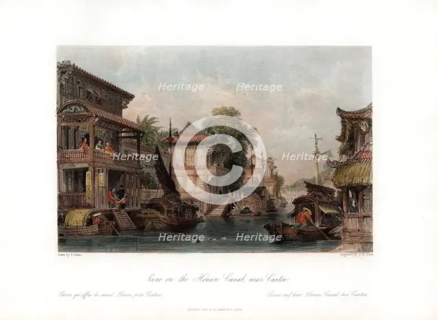 'Scene on the Honan Canal, near Canton', China, c1840.Artist: James B Allen