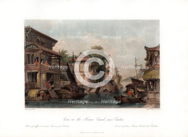 'Scene on the Honan Canal, near Canton', China, c1840.Artist: James B Allen