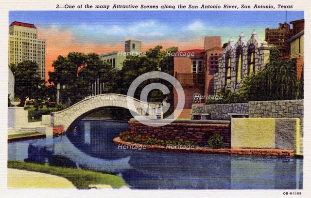 Scene on the San Antonio River, San Antonio, Texas, USA, 1940. Artist: Unknown