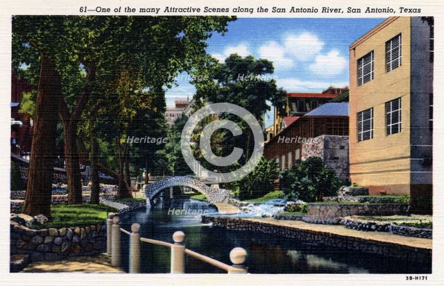 Scene on the San Antonio River, San Antonio, Texas, USA, 1943. Artist: Unknown