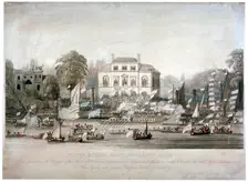Scene on the Thames at Brandenburgh House, Hammersmith, London, 1820. Artist: F Vincent