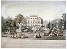 Scene on the Thames at Brandenburgh House, Hammersmith, London, 1820. Artist: F Vincent