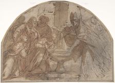 Scene of a Baptism of a Woman by a Bishop with Onlookers, 17th century. Creator: Anon