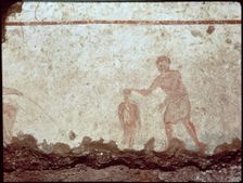 Scene of a baptism, fresco from the catacombs of St. Callistus in Rome