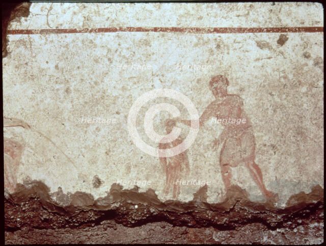 Scene of a baptism, fresco from the catacombs of St. Callistus in Rome.