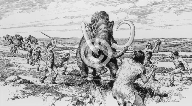 Scene of a mammoth being killed. Creator: Derek Lucas.
