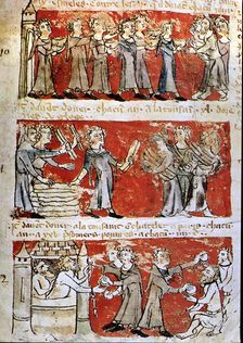 Scene of daily life at the College Hubaut of Paris (Sorbonne), 14th century miniature