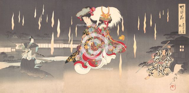 Scene of Foxfire (Kitsunebi) from the Play Honcho nijushiko, 1898., 1898. Creator: Chikanobu Yoshu.