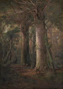 Scene of Kauri Bush, gumdiggers at work, 1892. Creator: Charles Blomfield