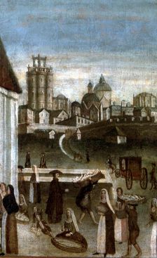 Scene of market and traders, detail El Bornet oil on canvas