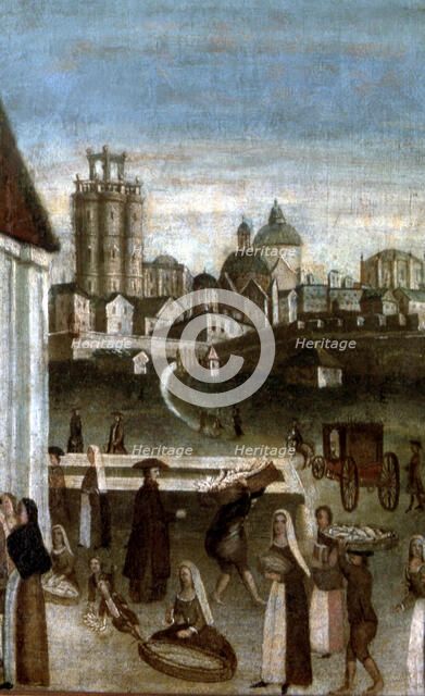 Scene of market and traders, detail 'El Bornet', oil on canvas.