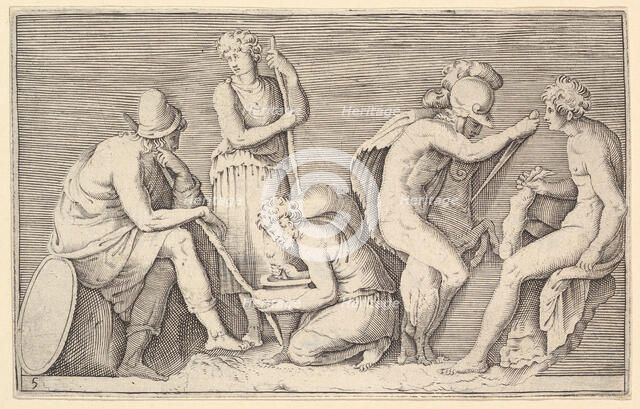 Scene of Sacrifice with Warrior Killing Ram and Four Other Figures, published ca. 1599-1622. Creator: Unknown.
