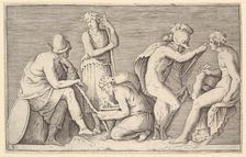 Scene of Sacrifice with Warrior Killing Ram and Four Other Figures, published ca. 1599-1622. Creator: Unknown
