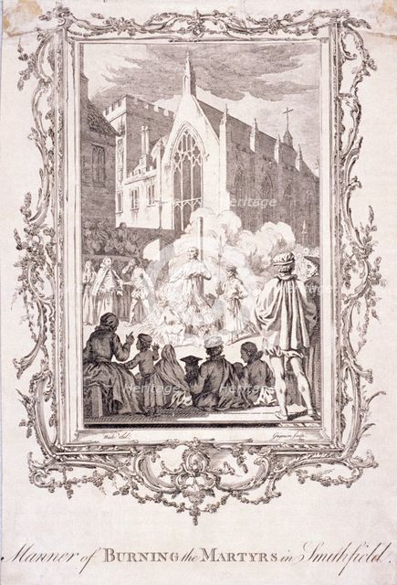 Scene of protestants being burnt at Smithfield, 16th century, (c1760).  Artist: Charles Grignion